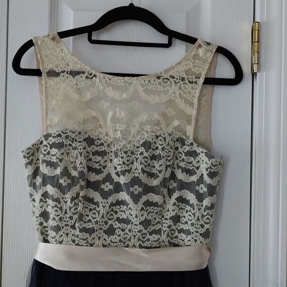 Teeze Me cream navy lace tulle dress Sz 7 - Picture 3 of 7